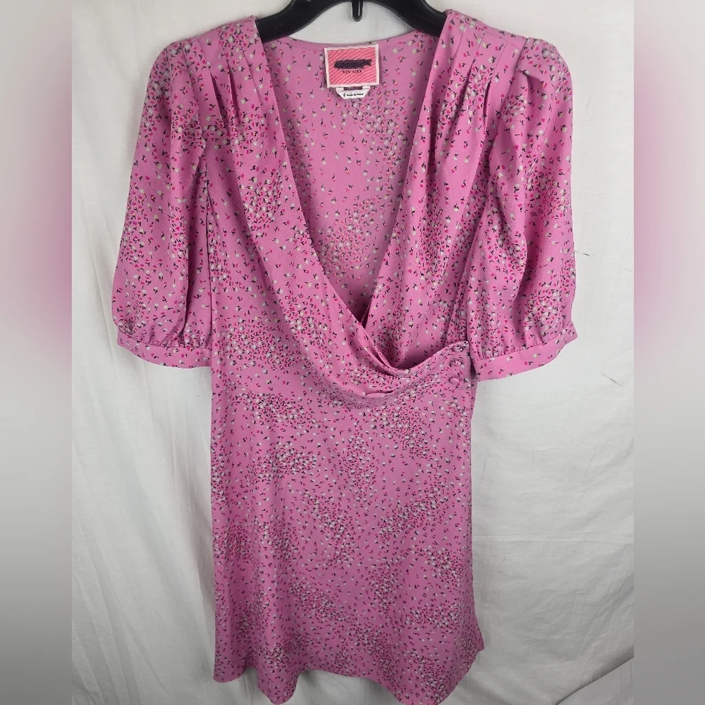 Kate Spade Pink Chilled Watermelon Meadow Floral Short Sleeve Wrap Dress Sz 6